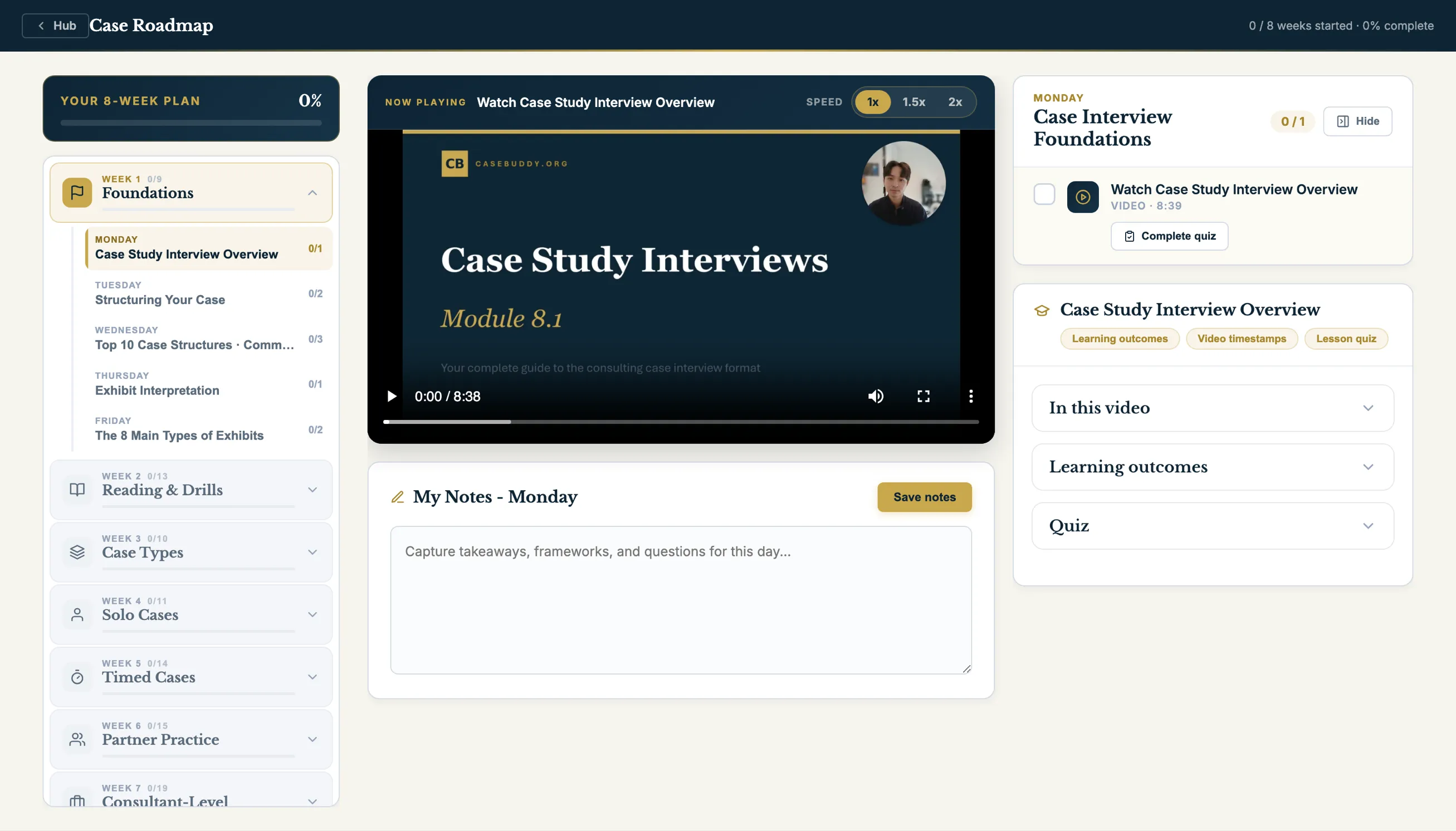 CaseBuddy Case Roadmap with an eight-week case interview preparation plan